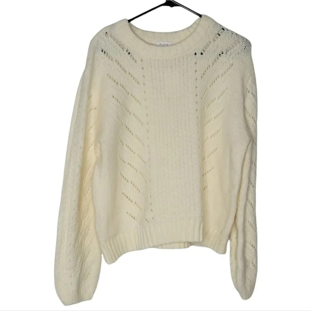 Elodie Pointelle Crewneck Knit Pullover Sweater In Ivory NEW Women's XL